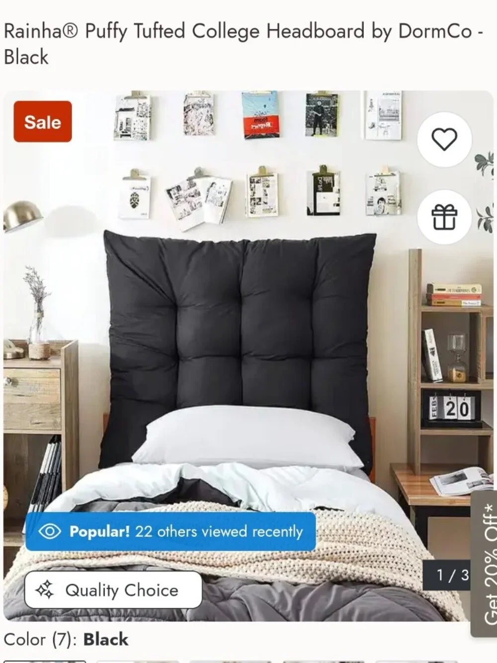 DormCo Black Tufted Pillow Headboard